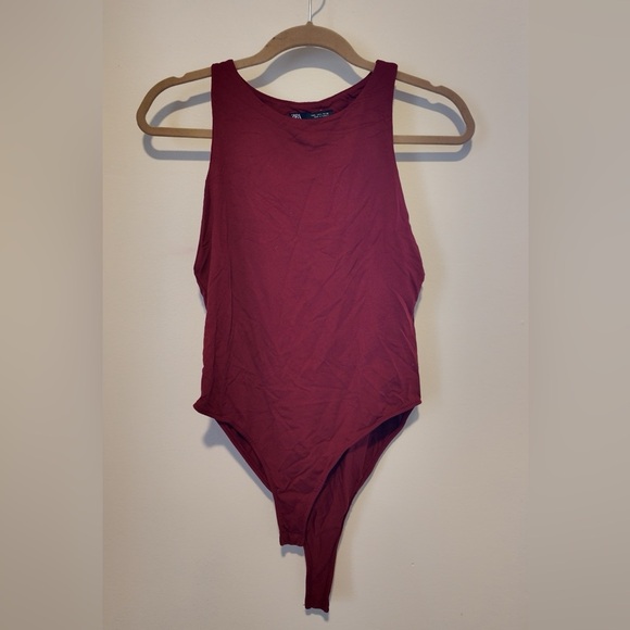 ZARA Deep Red Bodysuit Sleek Stretchy One-Piece, Night Out Staple Lagonlook Fall - Picture 1 of 9
